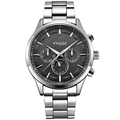 Abbildung von Alienwork Automatikuhr Armbanduhr Herren Damen Silber Edelstahl Metallarmband Kalender Datum Schwarz