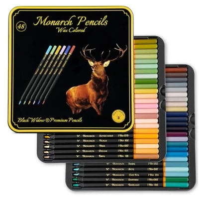 Abbildung von Monarch Premium Grade Black Widow Buntstifte 48 mit glatten Pigmenten Bestes Farbstift Set für Erwachsene, Malbücher und Zeichnen