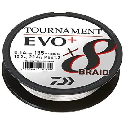 Abbildung von Daiwa Tournament x8 Braid EVO+ 0.12mm, 8.6kg/18.8Lbs, 135m Weiss, Geflochtene Angelschnur, 12763 012