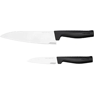 Abbildung von Fiskars Messer Set, Hard Edge, Kochmesser und Gemüsemesser, Elegantes Design, Gesamtlänge: 33,1 cm 22,8 cm, Rostfreier Stahl/Kunststoff, 1051778