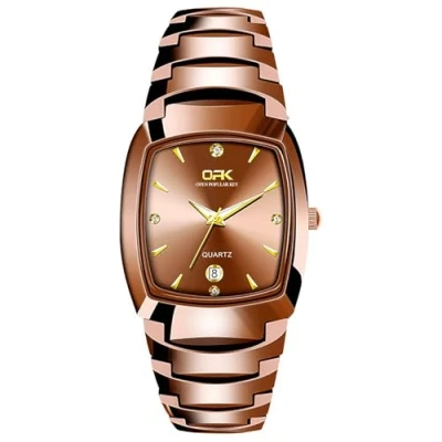 Abbildung von JewelryWe Herrenuhr Edelstahl Rechteckige Uhren: 30m Wasserdicht Kalender Analog Quarz Armbanduhr Herren Wolfram Imitation Kaffee Edelstahlarmband Uhr mit Eckigem Diamant Balkenskala Zifferblatt