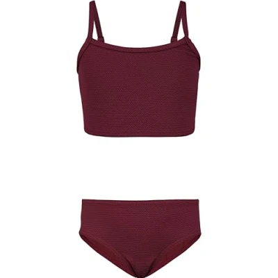 Abbildung von Aquarti Mädchen Bikini Set Bustier Bikinislip Zweiteiliger Badeanzug, Farbe: 038 Jacquard Punkte Rot Braun, Größe: 140