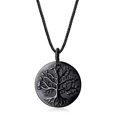 Abbildung von COAI Geschenkideen Unisex Verstellbare Halskette mit Lebensbaum Anhänger aus Obsidian Baum des Lebens Medaillon