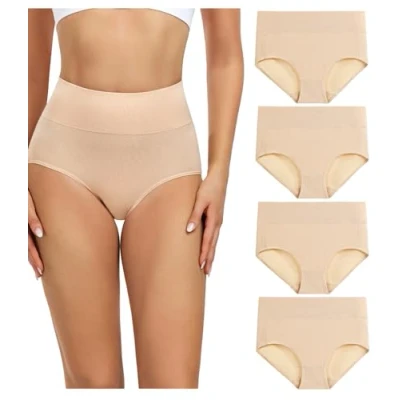 Abbildung von wirarpa Damen Unterhosen Baumwolle Slips Hoher Taille Atmungsaktive Taillenslip Wochenbett Unterwäsche Mehrpack Größen 32 58, Hautfarbe, Large (42/44)