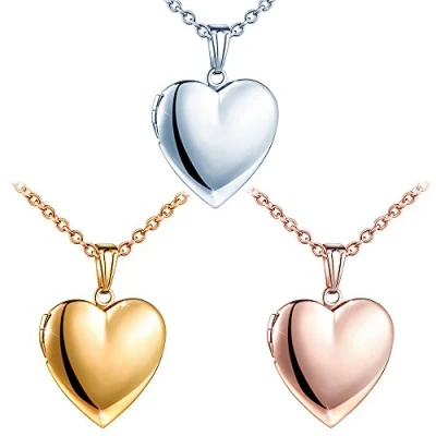 Abbildung von MicLee Damen Kette Foto Herz Medaillon Photo Bilder Amulett Silber Edelstahl Anhänger Halskette mit Geschenkbox Grußkarte, Super Geschenk für Paar Pärchen Mutter Tochter