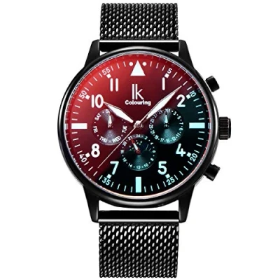 Abbildung von Alienwork Automatikuhr Armbanduhr Herren Schwarz Metall Mesh Armband Edelstahl Kalender