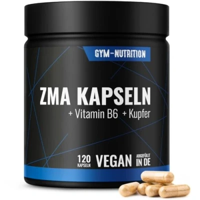Abbildung von ZMA Hochdosiert Zink + Magnesium Vitamin B6 Kupfer Hochwertiger Komplex im Premium Qualität Vegan Made in Germany Besonders für Sportler geeignet 120 vegane Kapseln