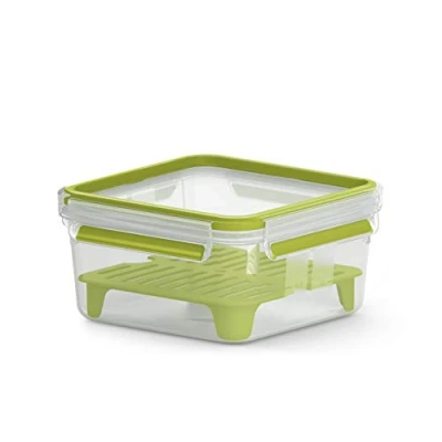 Abbildung von Emsa N10717 Clip &amp; Go Sandwichbox XL Fassungsvermögen: 1,3 Liter Quadratisch Inkl. Gittereinsatz Transparent/Hellgrün