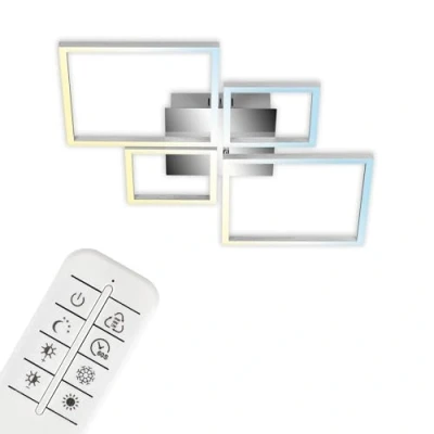 Abbildung von BRILONER LED Deckenlampe mit Fernbedienung, schwenkbar, einstellbar von warmweiß bis neutralweiß, Lampe, Deckenleuchte, Wohnzimmerlampe, Schlafzimmerlampe, 75x46,7x7,5 cm, Chrom Alu