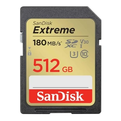 Abbildung von SanDisk Extreme SDXC UHS I Speicherkarte 512 GB (V30, 180 MB/s Übertragung, U3, 4K UHD Videos, QuickFlow Technologie, wasserdicht, stoßfest, temperaturbeständig)