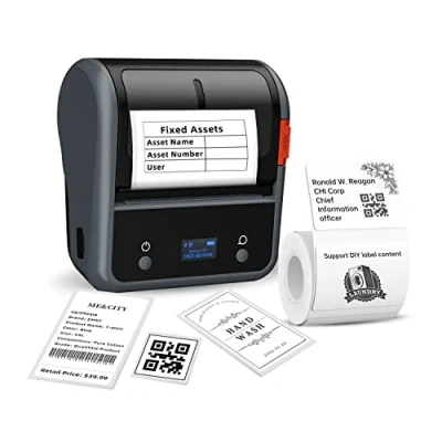 Abbildung von NIIMBOT B3S Etikettendrucker, Thermo Etikettiergerät mit 1 Rolle 70 x 50mm Etiketten für Kleidung, Schmuck, Postversand, Barcode und kleine Unternehmen