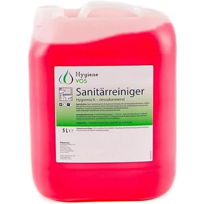 Abbildung von Hygiene Vos Sanitärreiniger 5 Liter. Entfernt Kalk von Armaturen, Fliesen, Duschabtrennungen sowie Urinstein und Wasserstein. Geeignet für Hochdruckreiniger