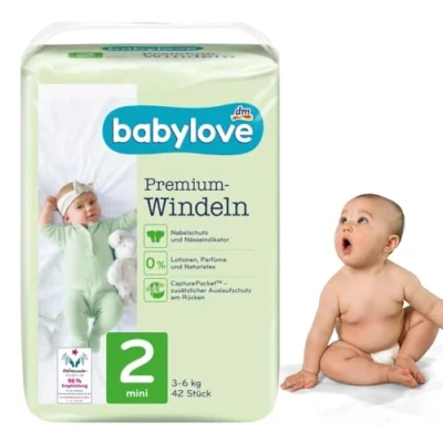 Abbildung von babylove Premium Windeln, extra weich, Größe 2, Mini 3 6 kg, 42 Stück