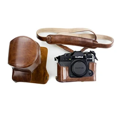 Abbildung von Kinokoo Kunstleder Kameratasche für Fujifilm X T30, T30 II, T20, T10 und 16 50 mm Objektiv mit Schultergurt Reinigungstuch
