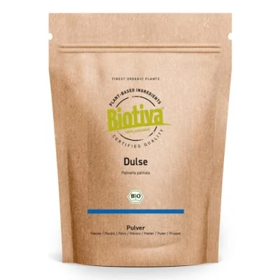 Abbildung von Biotiva Dulse Pulver Bio 125g Palmaria Palmata Lappentang Rotalge ohne Zusätze Superfood 100% abgefüllt und zertifiziert in Deutschland