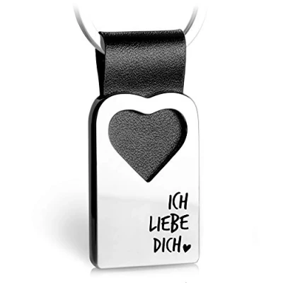 Abbildung von FABACH Herz Schlüsselanhänger mit Gravur aus Leder Partner Glücksbringer Anhänger für Ihren Lieblingsmensch Ich liebe dich
