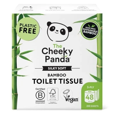 Abbildung von The Cheeky Panda Bambus Toilettenpapier 3 Lagig Großpackung 48 Rollen x 200 Blatt Klopapier Plastikfrei Verpackt Eco WC Papier