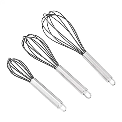 Abbildung von Amazon Basics Edelstahl und Silikon Schneebesen Set, antihaftbeschichtet, 20,3 cm, 3 Stück, Schwarz, 25,4 cm 30,5 (Früher Marke AmazonCommercial)
