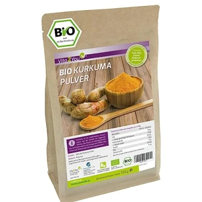 Abbildung von Vita2You Kurkuma Pulver Bio 750g höchste 3 5% Curcumin Rohkost Qualität natürliches Kurkumin Kurkumapulver Curcuma gemahlen Laborgeprüft Premium