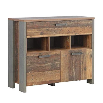 Abbildung von FORTE Clif Kommode mit 2 Türen und 1 Schublade, Holzwerkstoff, Old Wood Vintage/ Betonoptik Dunkelgrau, 41,6 x 106,7 86,3 cm