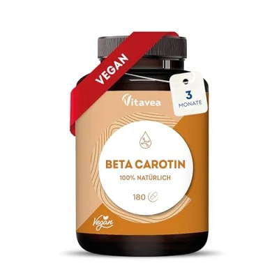 Abbildung von Beta Carotin Kapseln Hochdosiert &amp; Vegan Vorstufe von Vitamin A Strahlende Langanhaltende Bräune 100% Natürlich Ohne Zusatzstoffe 180 Vitavea