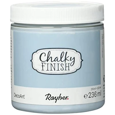 Abbildung von RAYHER HOBBY 38868566 Chalky Finish auf Wasser Basis, Kreide Farbe für Shabby Chic , Vintage und Landhaus Stil Looks, 236 ml, blaugrau