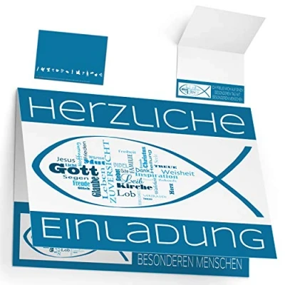 Abbildung von 12er Set Einladungskarten zur Kommunion Konfirmation Taufe Firmung WORTWOLKE edle Klappkarten für Jungen Mädchen Einladung Karten von BREITENWERK