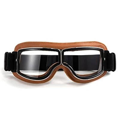 Abbildung von evomosa Retro Motorradbrille Motocross Lederbrille für Damen und Herren Sonnenbrille gelber Rahmen, klare Gläser