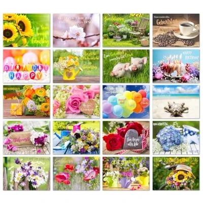 Abbildung von Edition Seidel Set 20 exklusive Premium Geburtstagskarten mit Umschlag. Glückwunschkarte Grusskarte zum Geburtstag. Geburtstagskarte Mann Frau Karten Billet Happy Birthday (SW02) (Set 3)