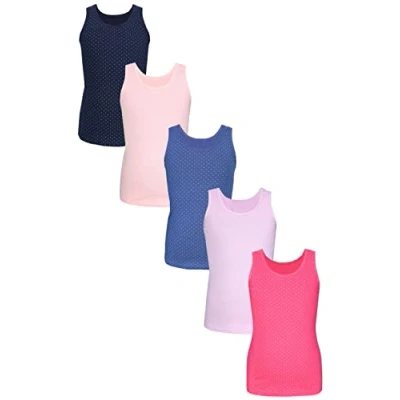 Abbildung von TupTam Mädchen Baumwolle Unterhemd 5er Pack Tank Top Ärmellos Kinder, Farbe: Punkte Rosa Blau Lila, Größe: 158 164