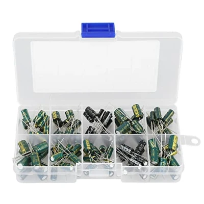 Abbildung von Sortiment an Elektrolytkondensatoren, 100 Stück 10 Werte 10V 63V 10uf 470uf Hochwertiger Audiokondensator für die Herstellung von Audioschaltungen