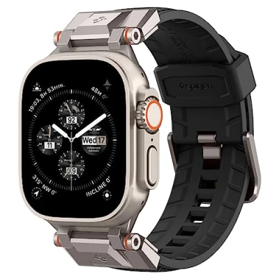 Abbildung von Spigen Dura Pro Armor Armband Entwickelt für Apple Watch Ultra 2/1 49mm, Serie 10 46mm und 9/8/7/6/5/4/SE 45mm,44mm Robustes Ersatzarmband mit Metallverbinder Schwarz