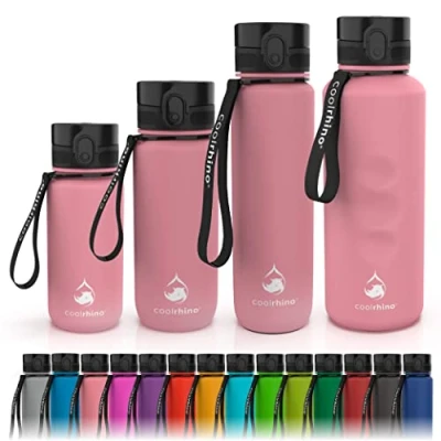 Abbildung von coolrhino Trinkflasche 1000ml für Sport, Outdoor, Schule, Fitness &amp; Kinder Wasserflasche auslaufsicher und Bpa frei Flasche Kohlensäure geeignet (Rhino Rose, 1000ml)