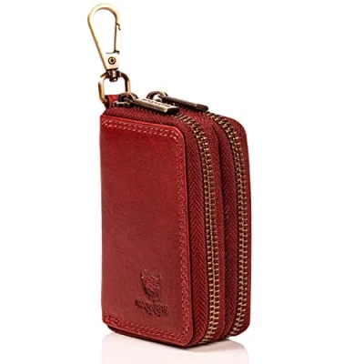 Abbildung von MATADOR® Hochwertige Echt Leder Schlüsselanhänger Tasche Auto Schlüsseltasche Autoschlüssel Etui Schlüsseletui Schlüsselmäppchen mit Doppelt YKK Metall Reißverschluss und Karabiner