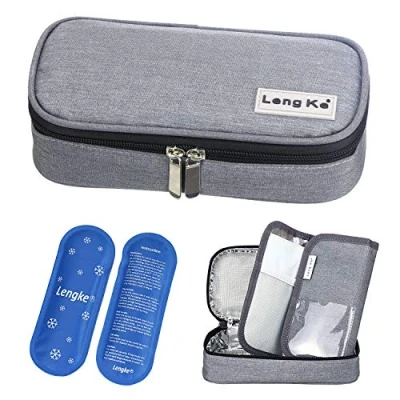 Abbildung von YOUSHARES Insulin Kühltasche Insulated Medikamente Diabetes Tasche Kühlbox zur Aufbewahrung von für Pen, Diabetiker Zubehör, Medikamentenkühlung auf Reisen Etui mit 2 Kühlakku (Grau)