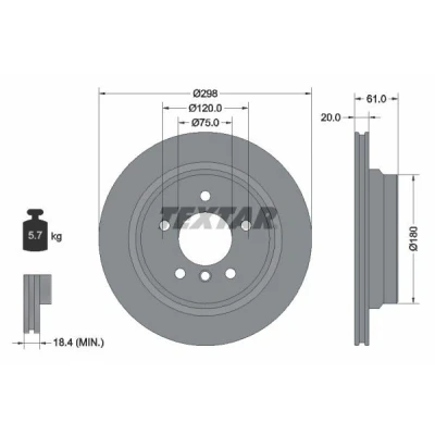 Abbildung von TEXTAR PRO 92075103 Bremsscheibe 298 20 05/06 120 außenbelüftet beschichtet ohne Radbefestigungsbolzen, Radnabe BMW: 5 Saloon, Touring