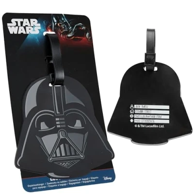 Abbildung von Disney Kofferanhänger für Flugreisen &amp; Kreuzfahrten, Luggage Tag mit Adresse Name Stitch Travel Essentials (Schwarz Darth Vader)