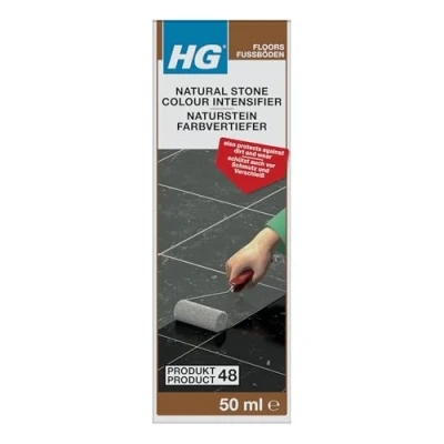 Abbildung von HG Naturstein Farbvertiefer, professionelles Produkt, vertieft und frischt die Farbe von Granit anderem auf, wirk gegen Schmutz Flecken durch Flüssigkeiten 50 ml