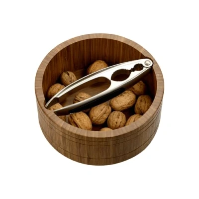 Abbildung von Kesper Nussschale mit Nussknacker, Material: Bambus, Edelstahl, Maße: Ø 17 cm/Höhe: 7 cm, Stärke: 11 mm, Farbe: Braun, Silber 59822