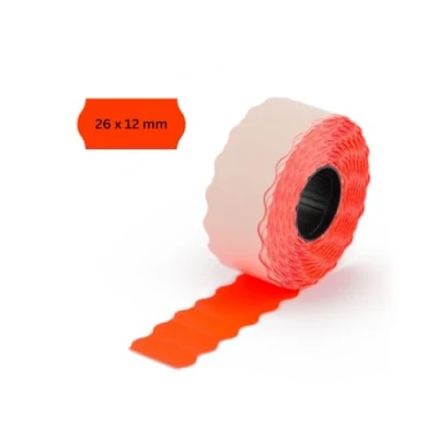 Abbildung von POKORNYS 54.000 selbstklebende Etiketten für Preisauszeichner (rot / 26x12mm) I permanent haftend Kennzeichnung mit Preis, Datum ... Preisetiketten Handauszeichner Wellenrand