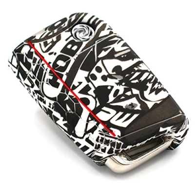 Abbildung von Schlüssel Hülle VB für 3 Tasten Auto Silikon Cover Finest Folia Schlüsselhülle Etui Schutzhülle (Stickerbomb Schwarz Weiß)