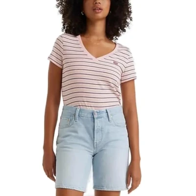 Abbildung von Levi&#039;s Damen V Neck Perfect Vneck Multi Color, Cool Stripe Chalk Pink, XXS