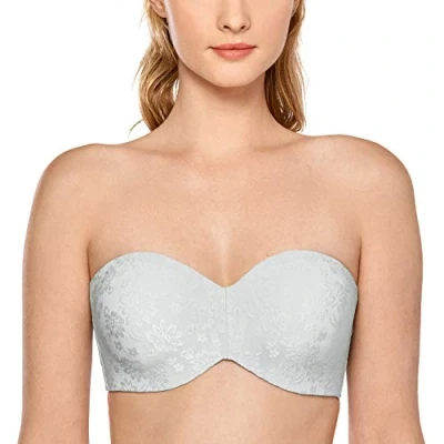 Abbildung von DELIMIRA Damen Trägerloser BH Jacquard mit Bügel ohne Einlagen Große Größen French Grey 95C