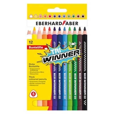 Abbildung von Eberhard Faber 518412 Buntstifte Set TRI Winner, 12 bruchsichere Farbstifte, Dreikant Form