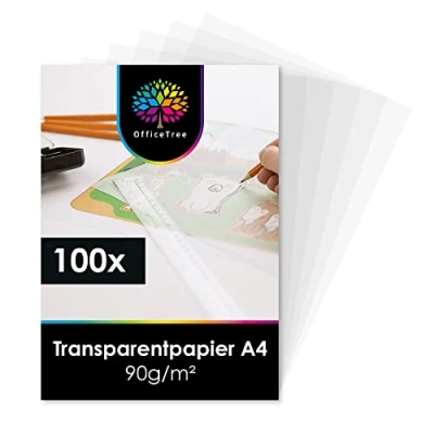 Abbildung von OfficeTree 100 Blatt Transparentpapier A4 Bedruckbar 90 g/m² Pergamentpapier zum Bedrucken auch als Pauspapier, Architektenpapier, Bastelpapier oder Laternenzuschnitte