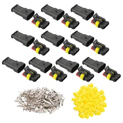 Abbildung von GTIWUNG 10 tlg 3 Polig Stecker Steckverbinder Wasserdicht, Steckdose Set für KFZ, Auto Elektrischer Anschluss (3 Gelbes Siegel)