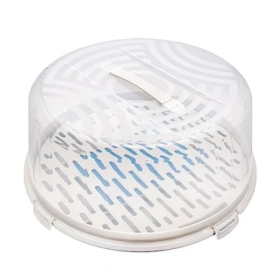 Abbildung von BranQ Home essential runder Kuchenbehälter mit hoher Abdeckung, praktischem Tragegriff und Kühleinsatz, Kunststoff (PP) BPA frei, creme/transparent, 334 x 156 mm