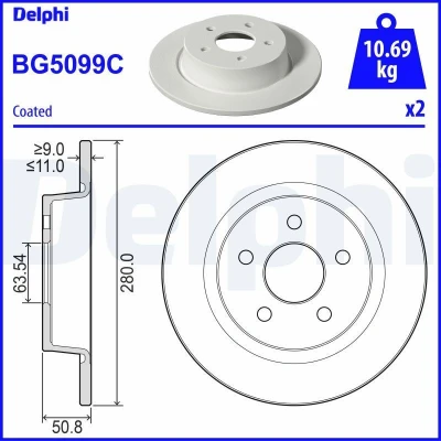 Abbildung von Bremsscheiben DELPHI BG5099C hinten, voll, 2 Stück