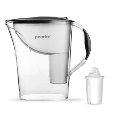 Abbildung von Standard Wasserfilter PearlCo (anthrazit) mit 1 Classic Filterkartuschen Reduzierung von Kalk, Chlor, Blei &amp; Kupfer kompatibel zu Brita Made in EU