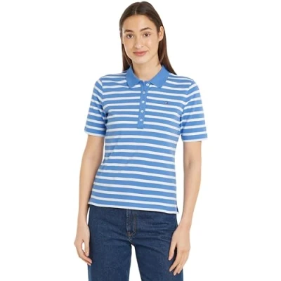 Abbildung von Tommy Hilfiger Stripe Poloshirt, Damen, Größe: Medium, Stein
